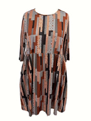  Geometric & Floral Print Half Sleeve Dress