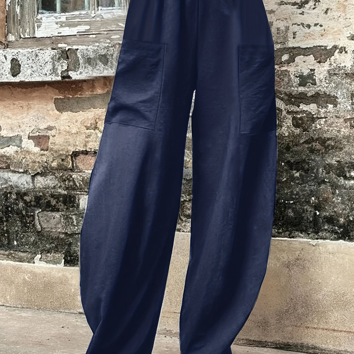  Solid High Rise Loose Pants With Pockets