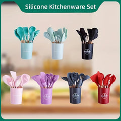 12pcs Silicone Kitchen Utensil Set Non Stick Cooking Turner Spatula Spoon Whisk