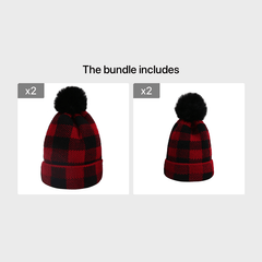 Red & Plaid Christmas Pom Pom Hat Set