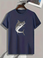 Fish Pattern Print Men's Comfy Sports T-shirt Graphic Tee