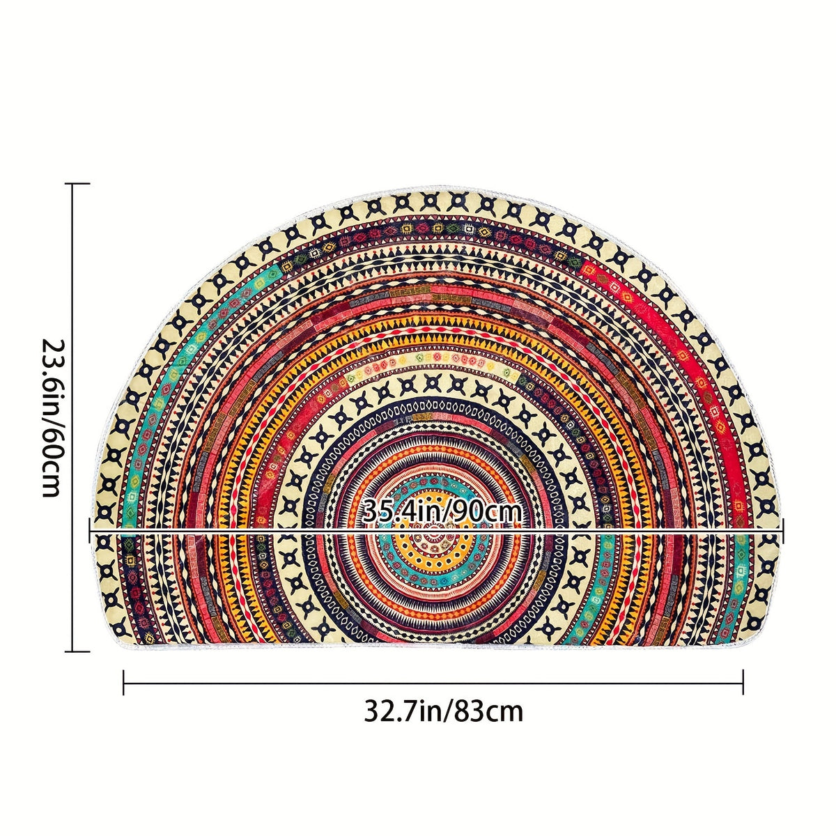 Boho Half Round Entrance Rug Doormats Absorbent Non-Slip 35.4in Machine Washable