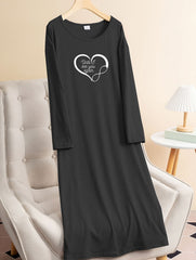  Casual Lounge Dress Women's Plus Letter & Heart Print Tee Sleep Dress