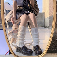 2 Pairs Rib Knit Leg Warmers Lolita Knee High Socks All-match Women's Stockings