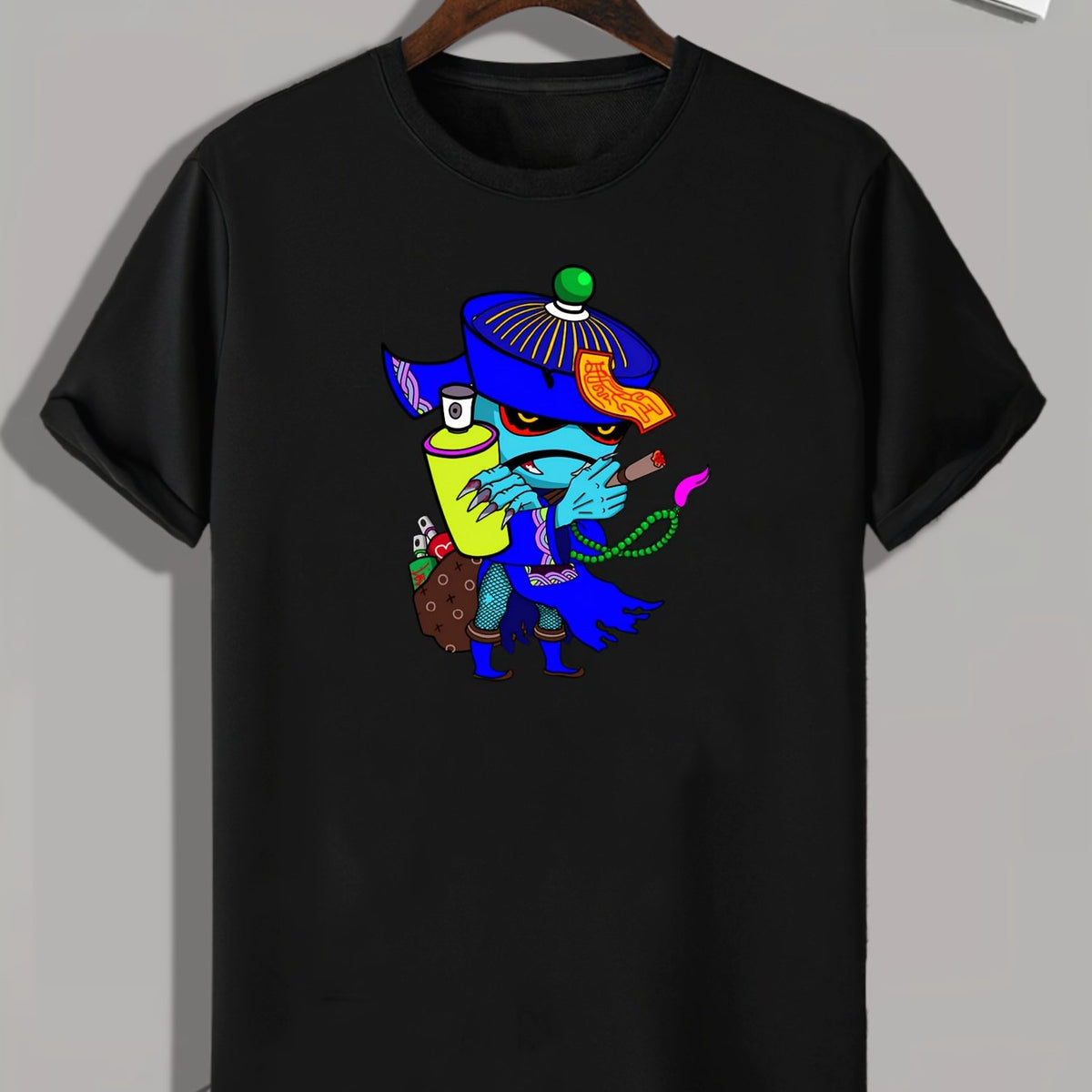 Cartoon Graffiti Print Men's Graphic T-shirt for Summer