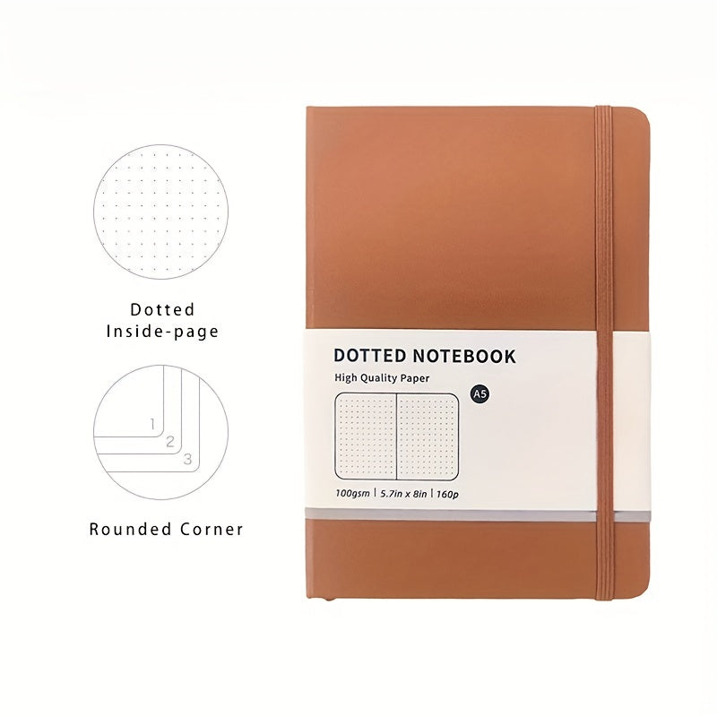 A5 Hardcover Dotted Line Notebook Brown Grey