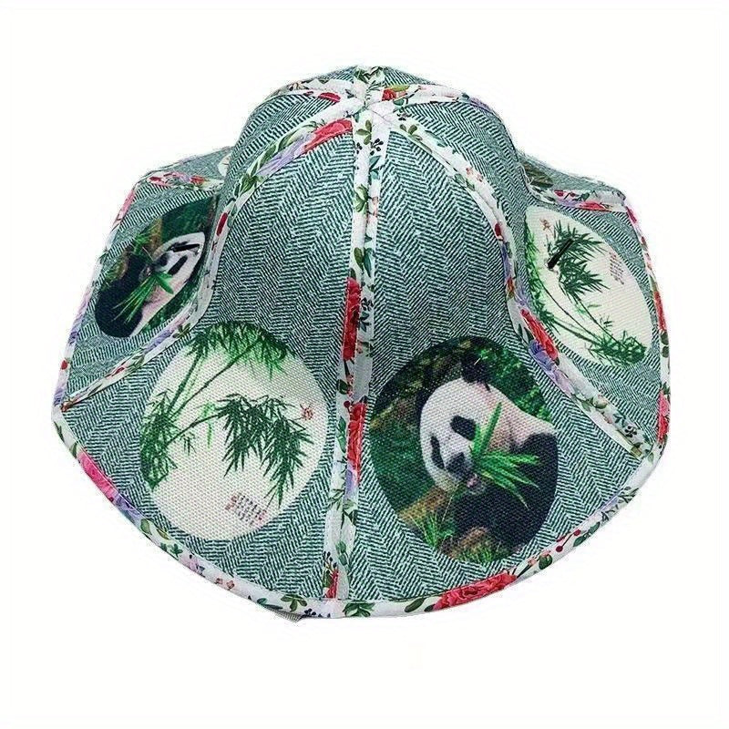 Boho Foldable Straw Hat Chin. Style Sun Hat Vintage Umbrella