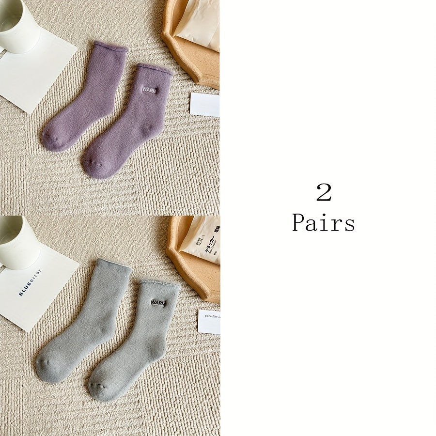 6 Pairs Plush Lined Socks - Cozy & Stylish Letter Pattern Women's Stockings