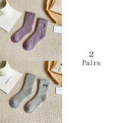 6 Pairs Plush Lined Letter Print Socks Women's Stockings