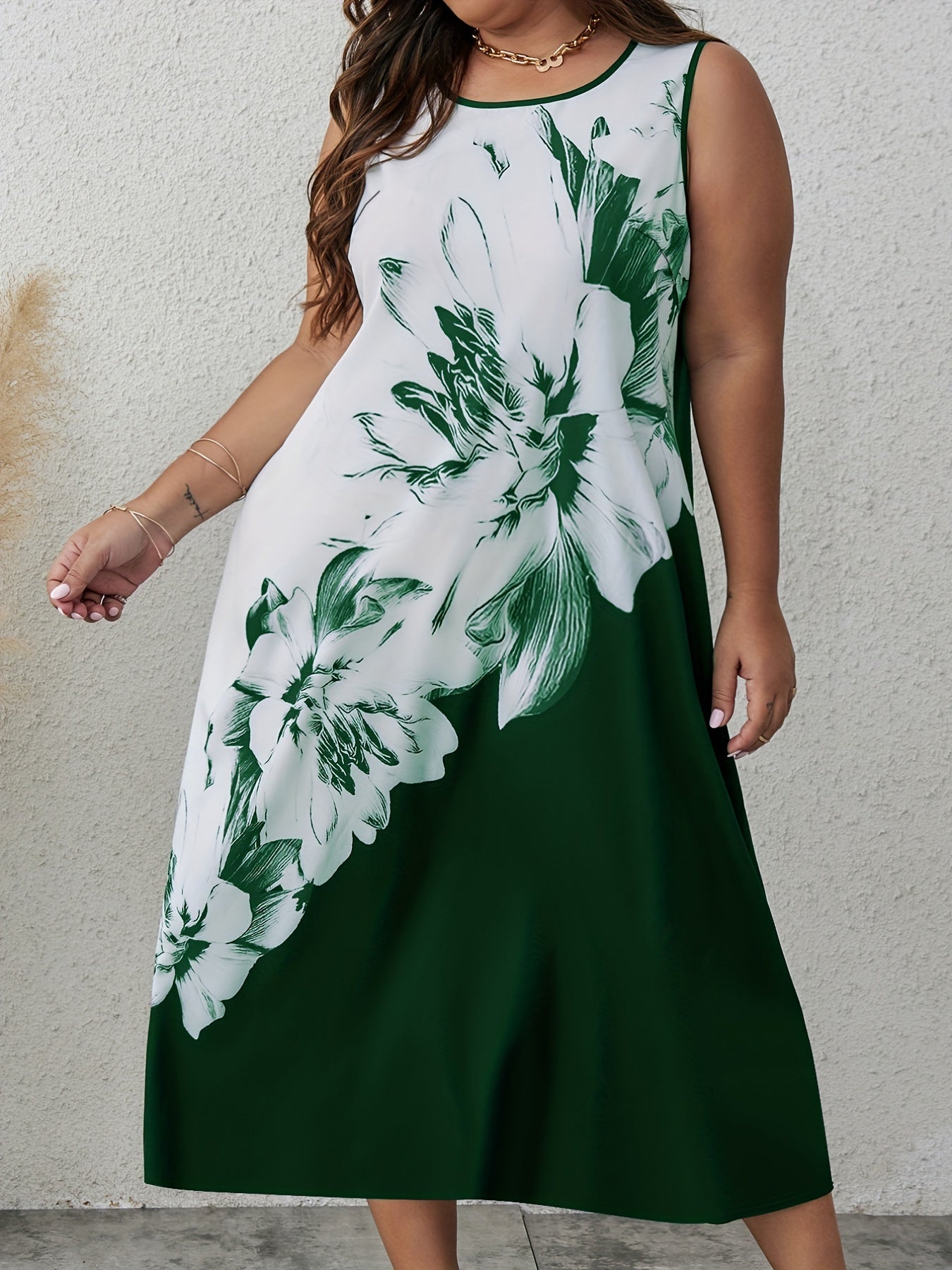  Floral Print Stretch Midi Tank Dress