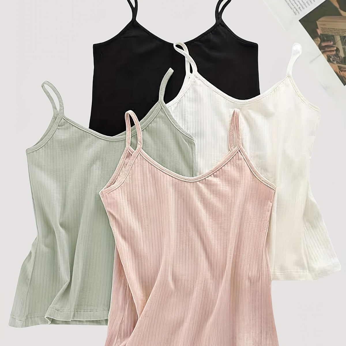 4pcs Solid V Neck Sleeveless Cami Tops Women's Lingerie