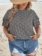  Ditsy Print Layered Short Sleeve Top