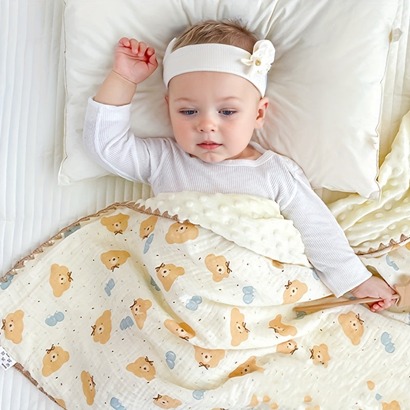 Lightweight Bear Kids Blanket Beige Polyester Hand Washable