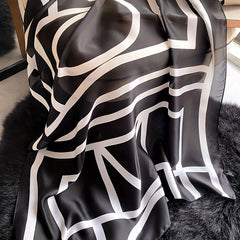 Geometric Stripe Print Scarf Large Satin Shawl Silk Windproof Head Wrap