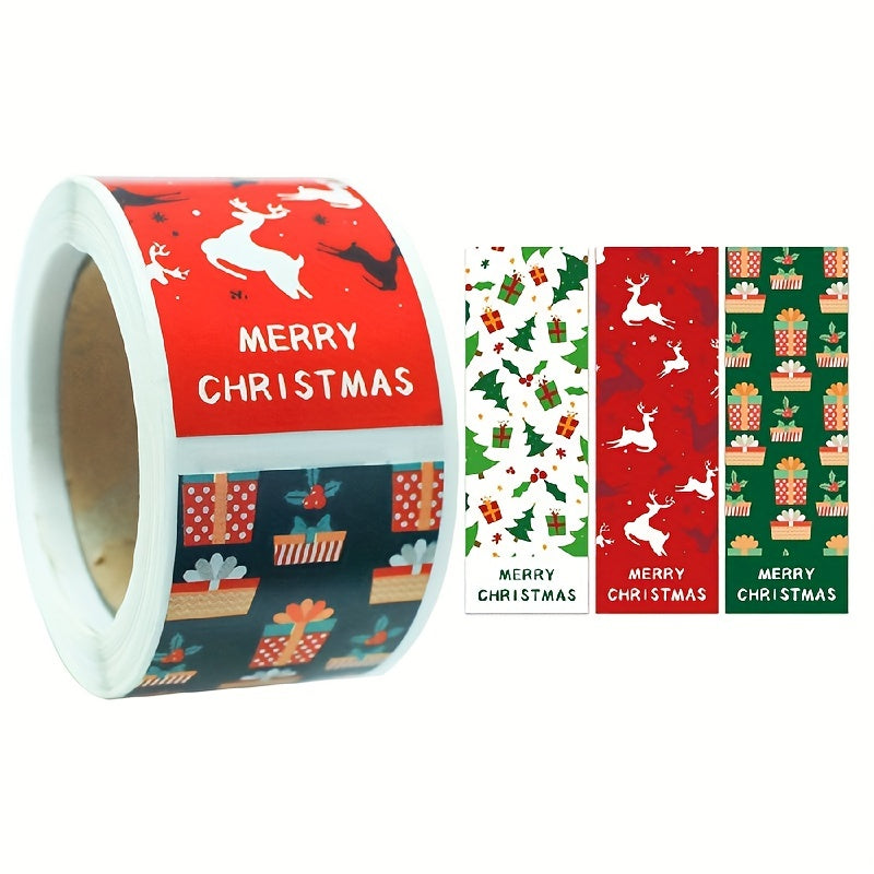 100 Roll Christmas Stickers Square Pattern Gift Packaging Sealing & Decoration