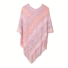 Women's V Neck Pullover Shawl Tassel Knitted Wrap Cloak