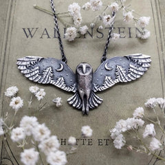Vintage Silver Owl Pendant Necklace with Floating Charms