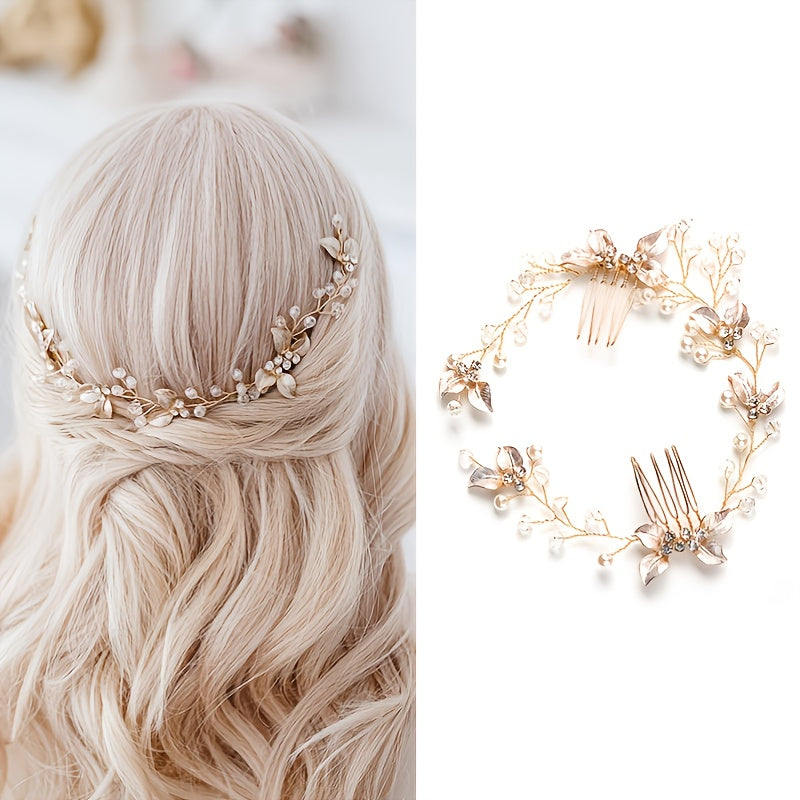 Bridal Golden Leaf Hair Vine Silver Hair Comb Rose Golden Leaf Hair Comb