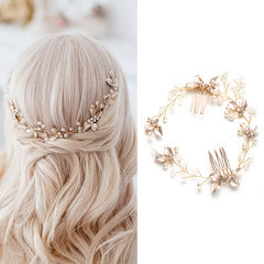 Bridal Golden Leaf Hair Vine Silver Hair Comb Rose Golden Leaf Hair Comb