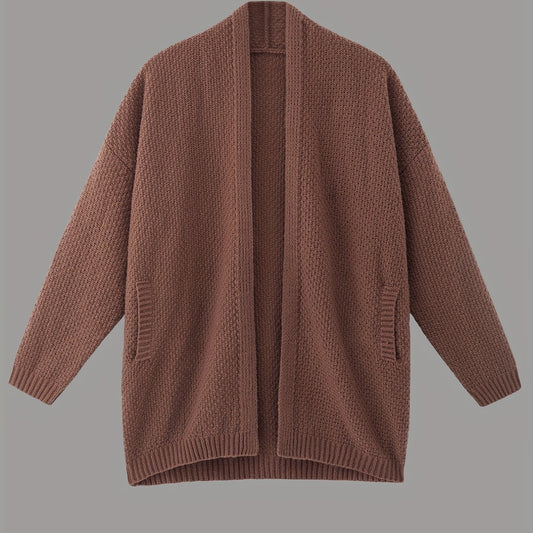 Solid Knit Long Sleeve Open Front Cardigan