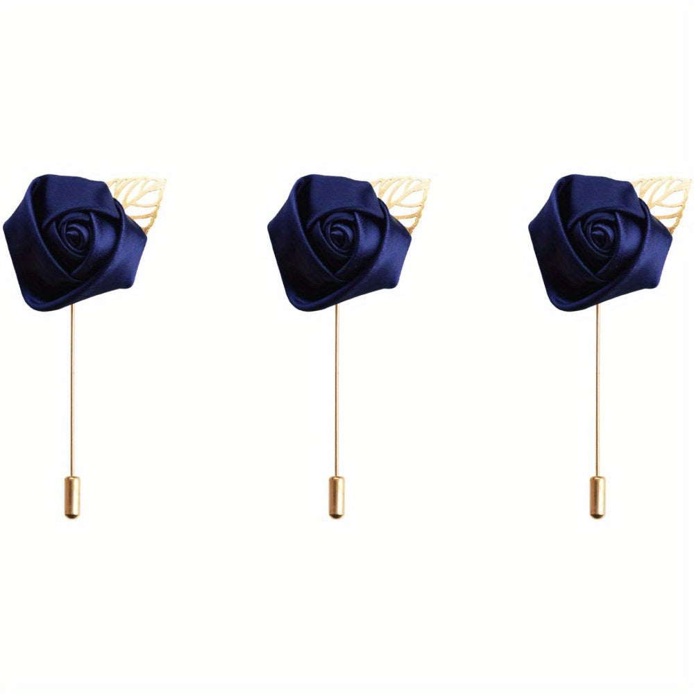 HAOSHICS 3Pcs Artificial Rose Flower Pins For Men Groom Suit Lapel