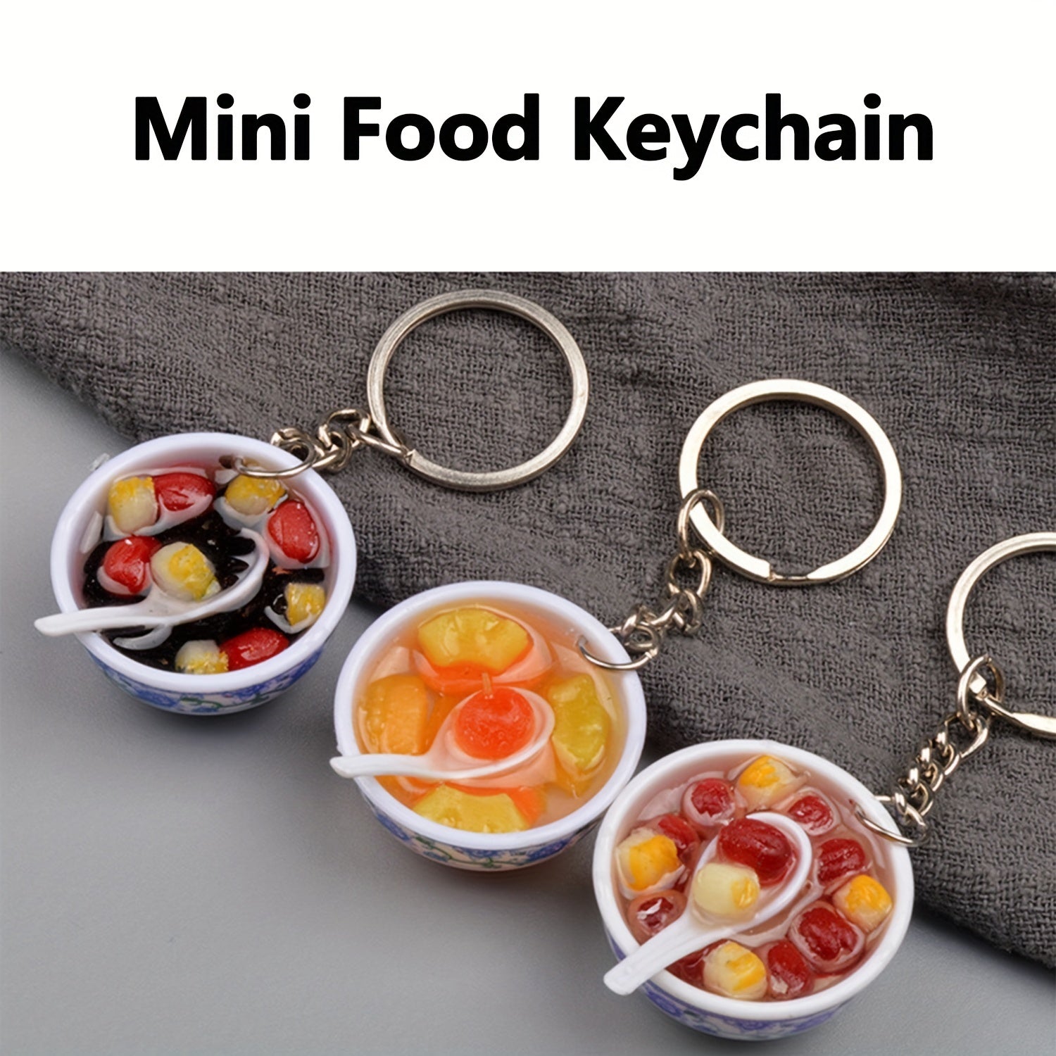 2PCS Mini Porcelain Bowl Keychain Food Model Accessories For Men
