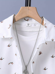 Boys Birds Full Print Long Sleeve Button Down Tops