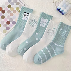 5 Pairs Cute Bear Print Socks for Women