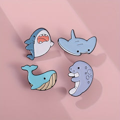 5pcs Cartoon Ocean Animal Brooches Men Shark Whale Seahorse Pufferfish Jellyfish