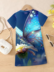 Butterfly Graphic Short Sleeve Dress for Girls