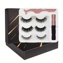 3 Pairs Magnetic Eyelashes With Eyeliner And Tweezers Reusable