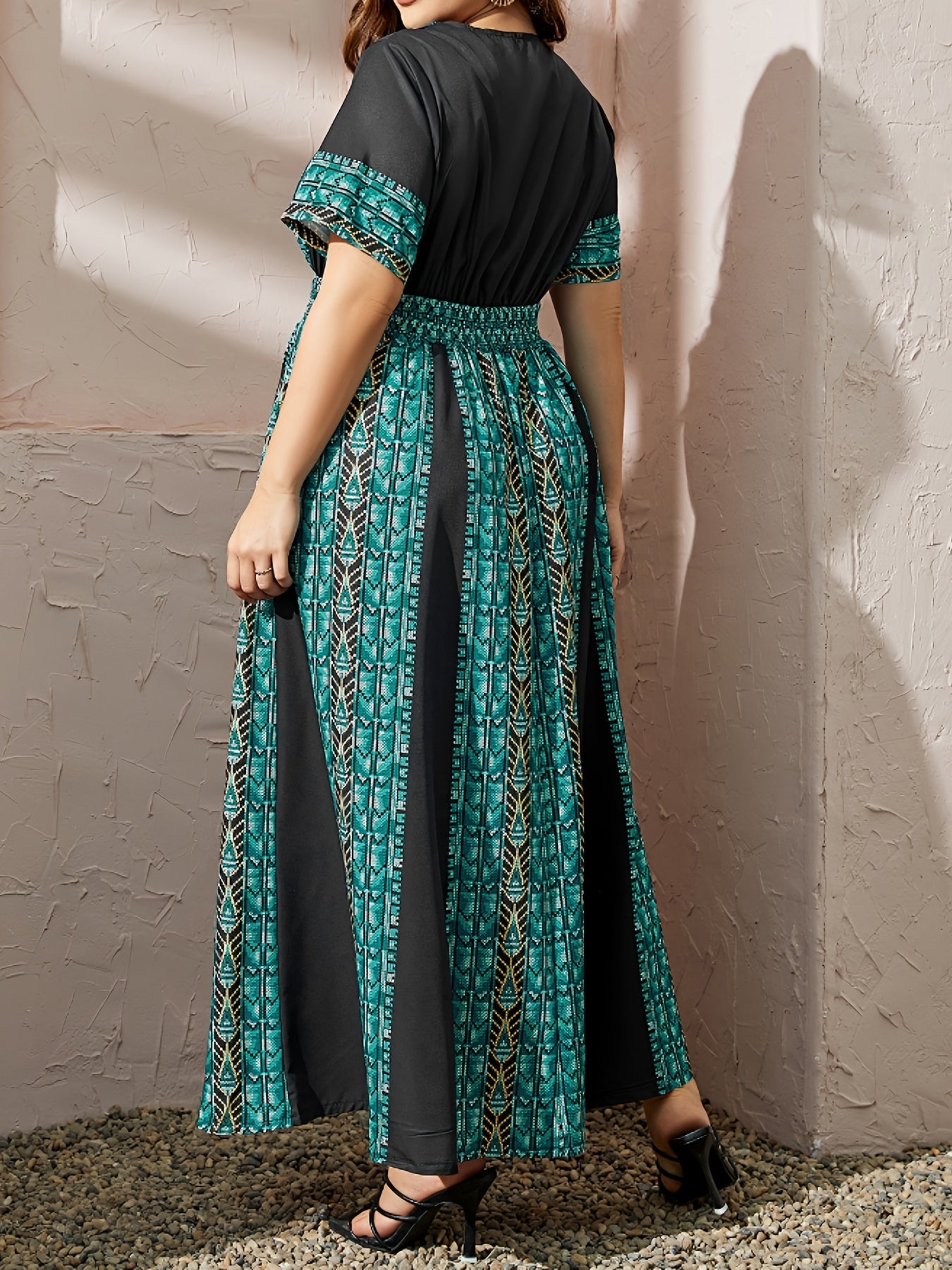  Ethnic Style Kaftan Dress Women's Plus Print Maxi Jalabiya Dress