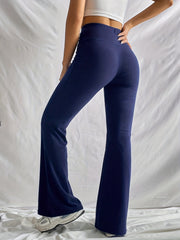  Solid High Rise Flared Leg Pants