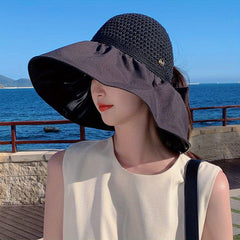 Oversized Brim Ponytail Visor Hat Bowknot Bucket Hat