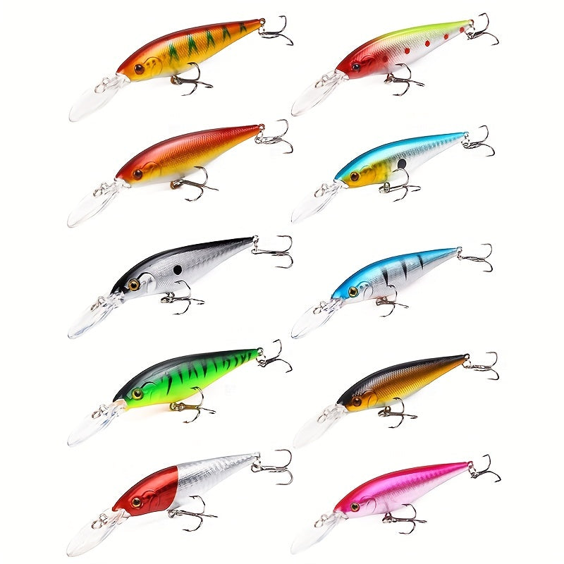 Floating Minnow Fishing Lure Long Tongue Crankbait Treble Hooks Bass Pike Tackle