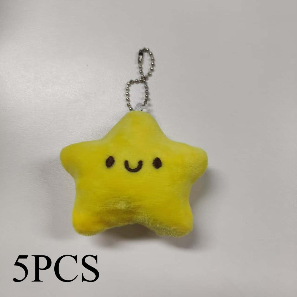 5pcs Yellow Plush Star Dolls Keychains with Wishing Star Tag