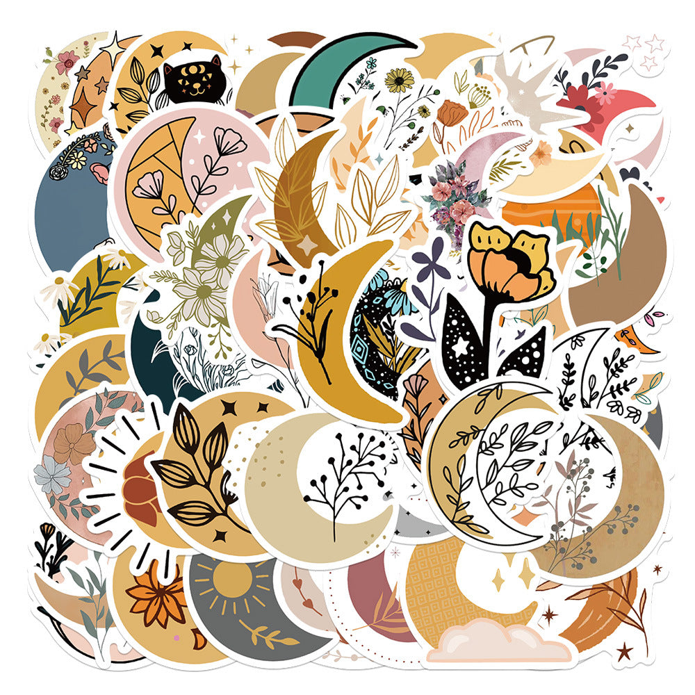 50 Sheets Waterproof Moon & Flower Reusable Sticker