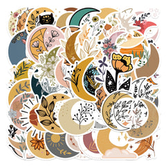 50 Sheets Waterproof Moon & Flower Reusable Sticker
