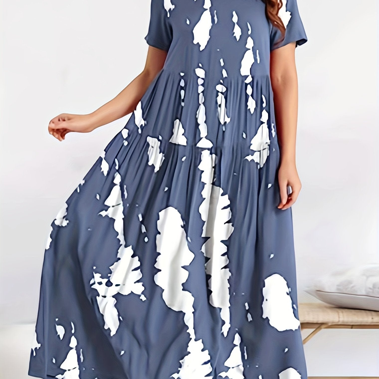  Casual Dress Women's Tie Dye Short Sleeve Maxi Smock Dress