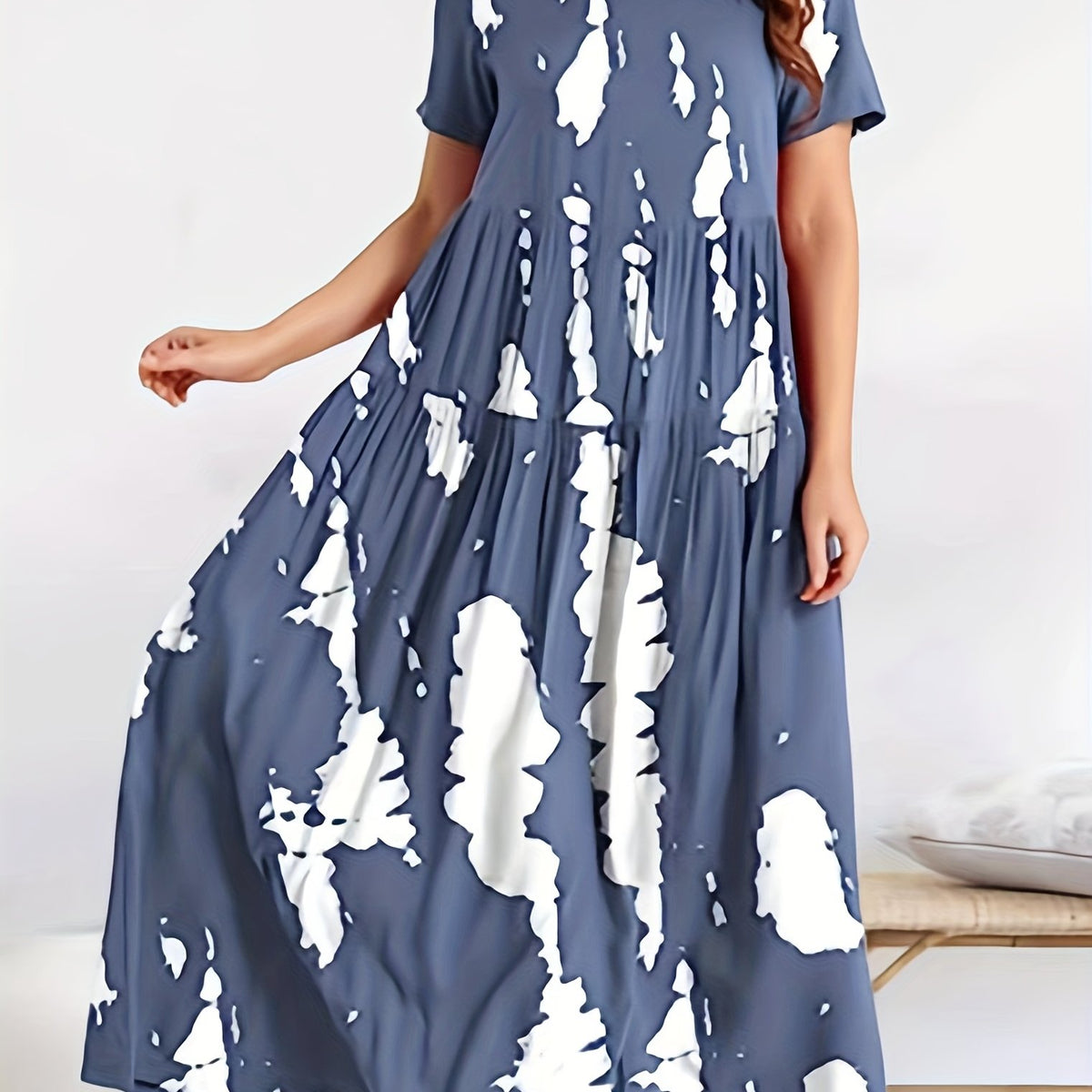  Casual Dress Women's Tie Dye Short Sleeve Maxi Smock Dress