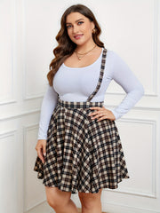  Women's Plaid Print Criss Cross Overall Mini Skirt