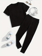  Women's 2 Piece Set Slogan & Heart Print Top & Pants
