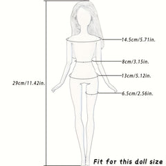 12-Piece Doll Clothes Set: Sequin Dresses, Floral Skirts, Tops, Pants, Bikini