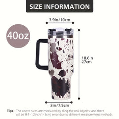 40oz Cow Print Insulated Tumbler with Handle & Straw Lid