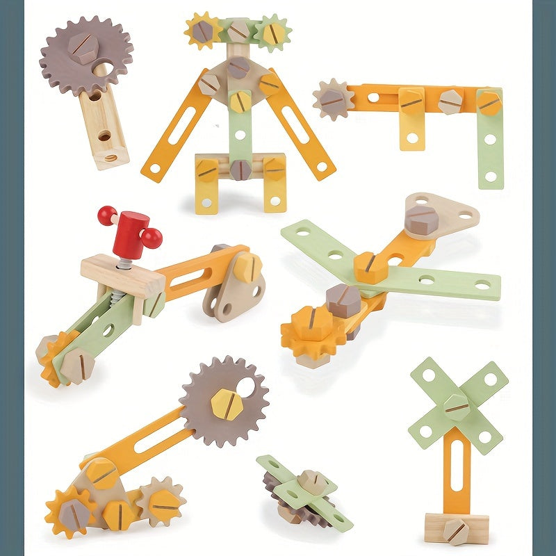 Kids Wooden Construction Toy Set with Tools