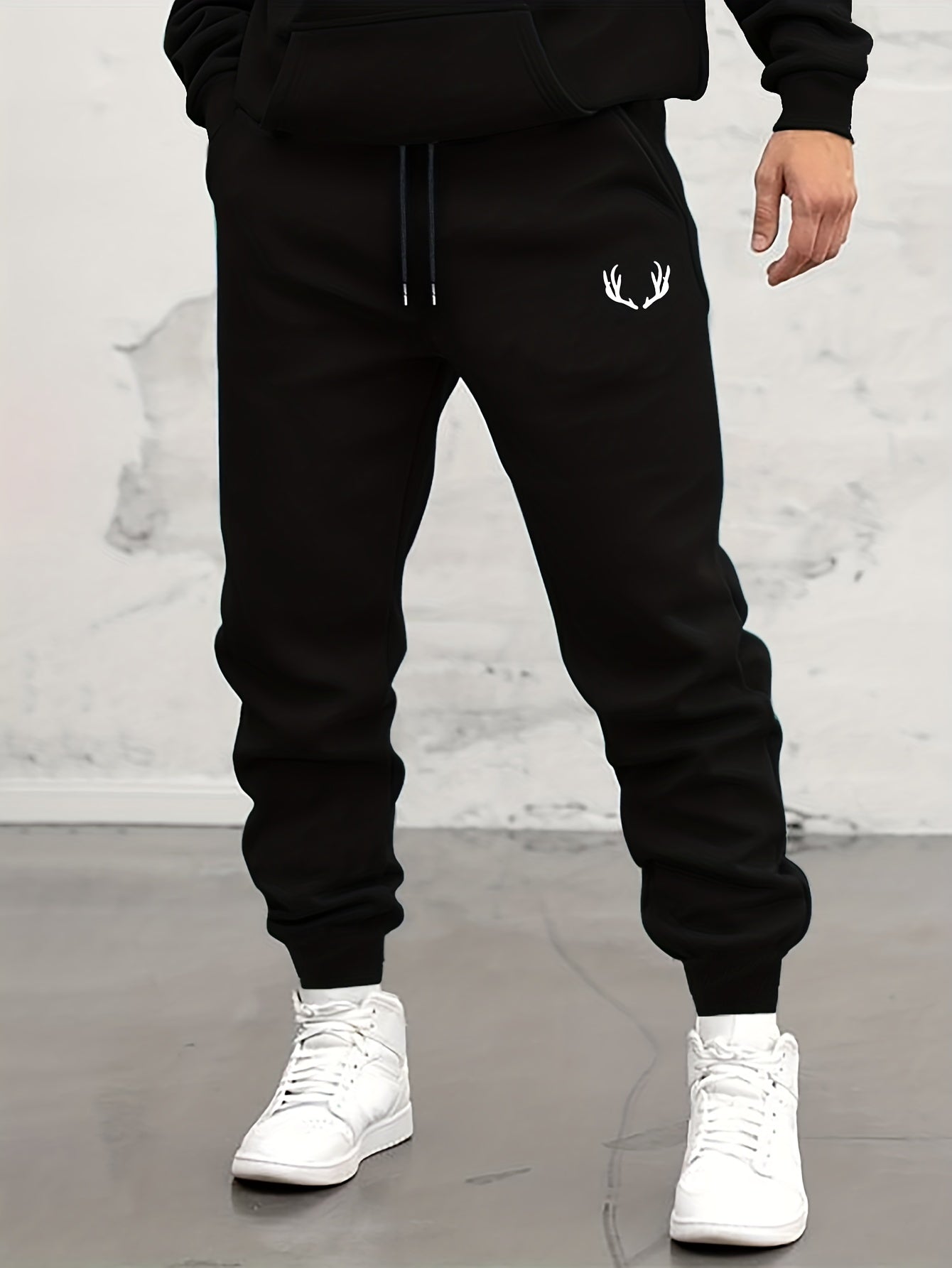 Antlers Tropical Island Print Drawstring Sweatpants Loose Fit Pants