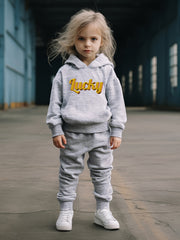 OERYUI Kids 2pc LUCKY Print Hooded Pullover Pants Set Sports Spring Fall