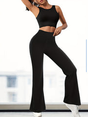 Solid Stretch Sports Flare Pants Tummy Control Leggings