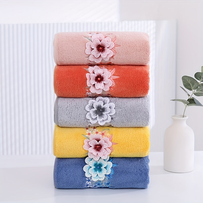 Soft Flower Embroidered Hand Towel Coral Fleece Face Towel