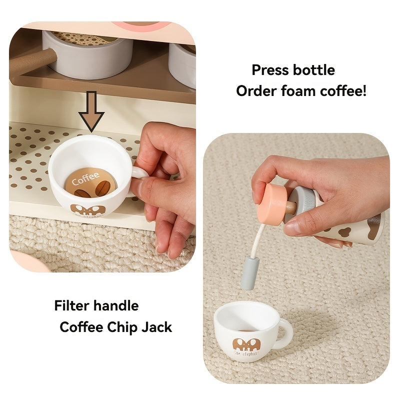 Wooden Coffee Machine Toy Set for Kids Pretend Play Accessories Learning Kit